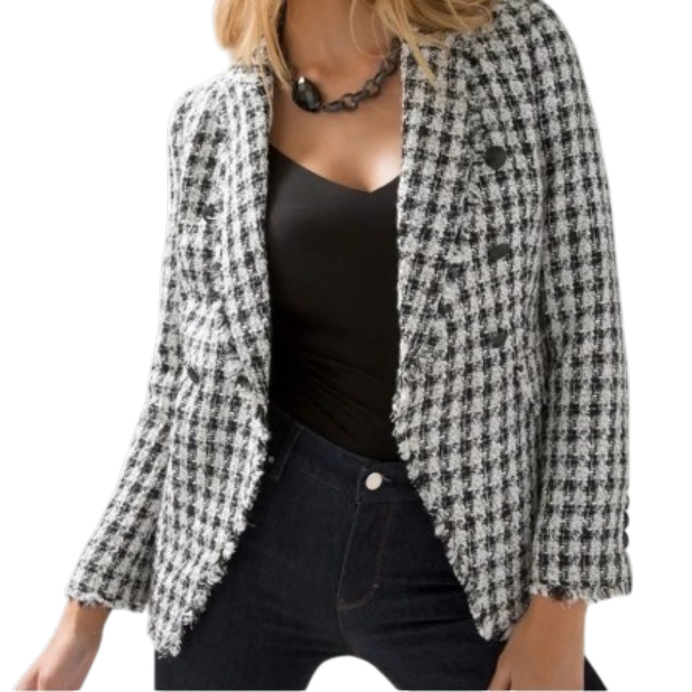 White House Black Market Studio Blazer Jacket Tweed Houndstooth Plaid NEW 12